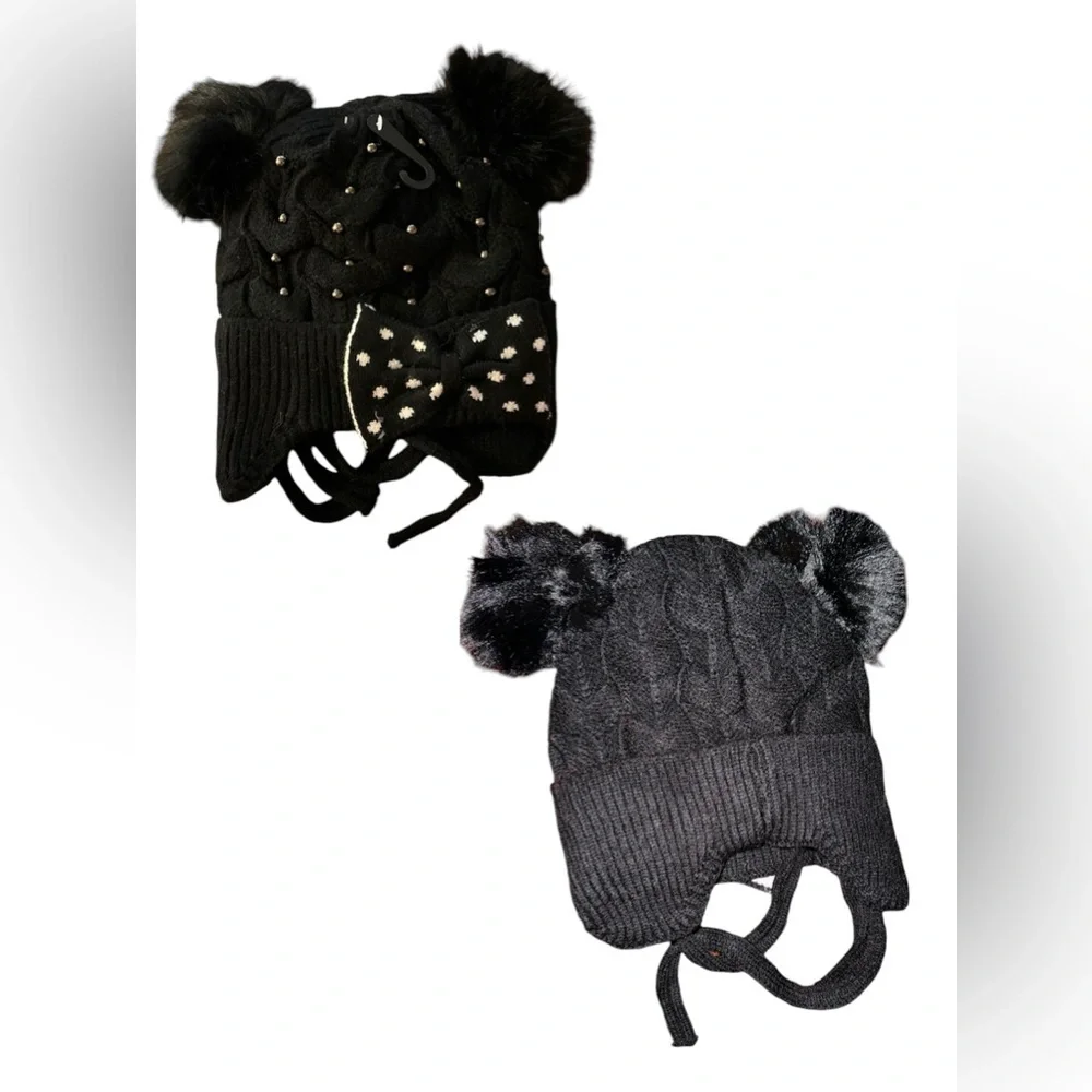 Kids' Double Pom Beanie pearl with a front bow‎ new
